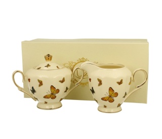 Cukiernica z mlecznikiem porcelana prezent do kawy motylki