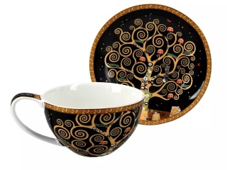 Duża filiżanka ze spodkiem Klimt Drzewo Carmani czarne tło