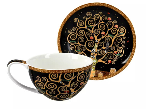 Duża filiżanka ze spodkiem Klimt Drzewo Carmani czarne tło