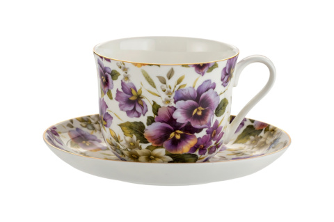 Filiżanka porcelanowa w prezentowym pudełku bratki do kawy