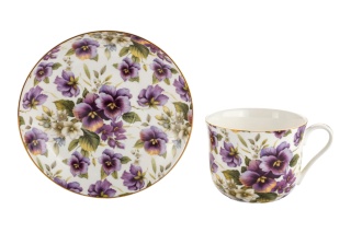 Filiżanka porcelanowa w prezentowym pudełku bratki do kawy