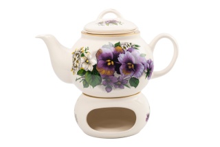 Dzbanek z podgrzewaczem 1 litr kwiaty bratki sitko zaparzacz