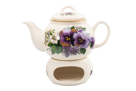 Dzbanek z podgrzewaczem 1 litr kwiaty bratki sitko zaparzacz