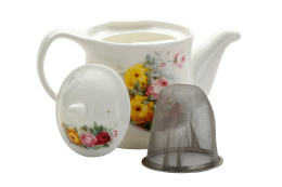 Czajniczek dzbanek do herbaty sitko 0,43l różyczki biały