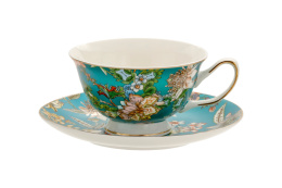Filiżanka porcelana turkus do herbaty ze spodkiem pudełko