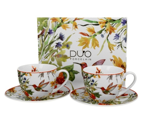 Komplet 2 filiżanek ze spodkami Linnea kwiaty na urodziny