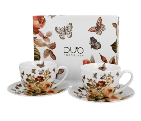 Komplet 2 filiżanek ze spodkami z porcelany Zahra