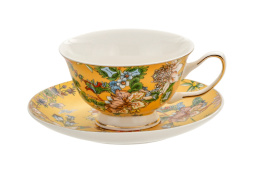 Filiżanka porcelanowa złota do herbaty ze spodkiem pudełko