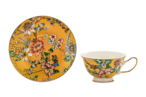 Filiżanka porcelanowa złota do herbaty ze spodkiem pudełko