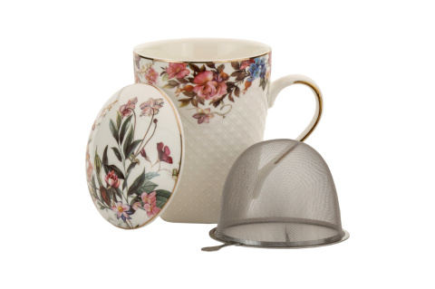 Kubek z sitkiem przykrywką kwiaty do herbaty porcelana