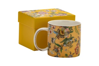 Kubek porcelanowy na prezent do herbaty kwiatowy wzór złoty