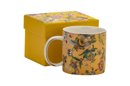 Kubek porcelanowy na prezent do herbaty kwiatowy wzór złoty