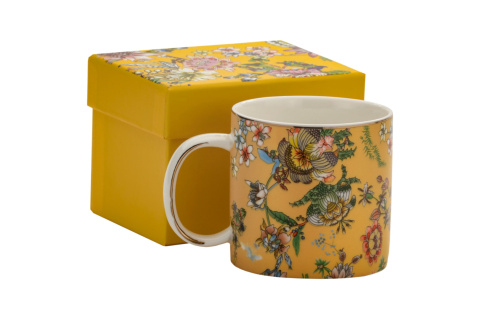 Kubek porcelanowy na prezent do herbaty kwiatowy wzór złoty