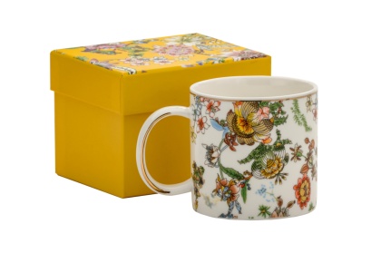 Kubek porcelanowy na prezent do herbaty kwiatowy niebieski