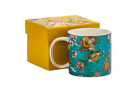 Kubek porcelanowy na prezent do herbaty kwiatowy turkus