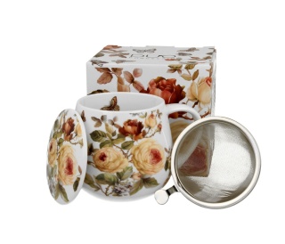 Kubek porcelanowy z zaparzaczem baryłka Zahra kwiaty