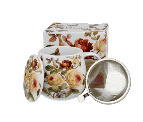 Kubek porcelanowy z zaparzaczem baryłka Zahra kwiaty