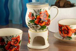 Kubek z Mieroszowa zaparzacz baryłka kwiaty + podgrzewacz