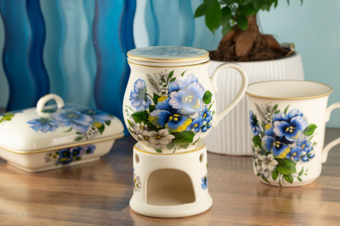 Kubek z Mieroszowa zaparzacz baryłka kwiaty + podgrzewacz