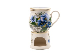 Kubek z Mieroszowa zaparzacz baryłka kwiaty + podgrzewacz