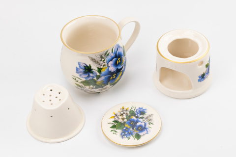 Kubek z Mieroszowa zaparzacz baryłka kwiaty + podgrzewacz