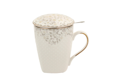 Kubek zaparzacz przykrywka kwiaty do herbaty ziół porcelana