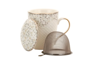 Kubek zaparzacz przykrywka kwiaty do herbaty ziół porcelana