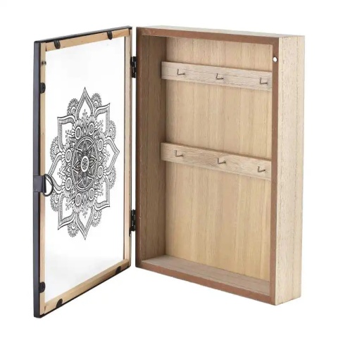 Skrzynka drewniana na klucze stacy biała brąz mandala