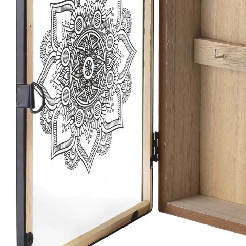 Skrzynka drewniana na klucze stacy biała brąz mandala