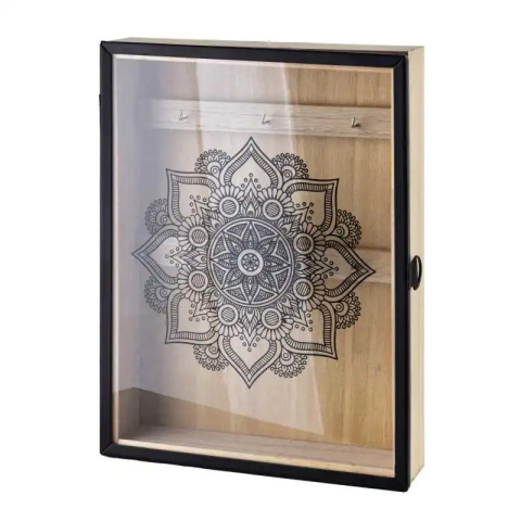 Skrzynka drewniana na klucze stacy biała brąz mandala