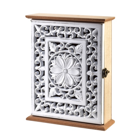 Skrzynka na klucze do powieszenia stacy biała brąz kwiat