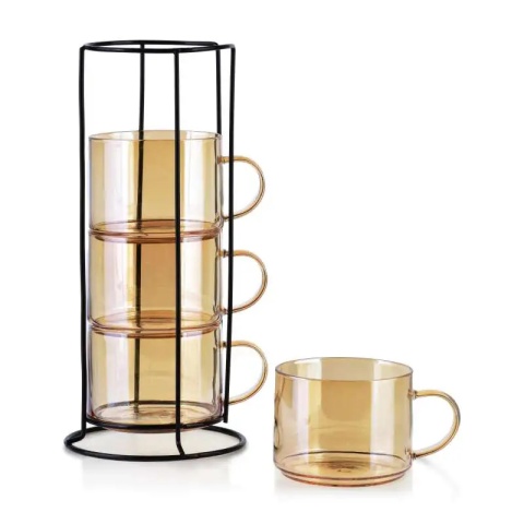 Zestaw 4 szklanych kubków na stojaku na prezent peter honey