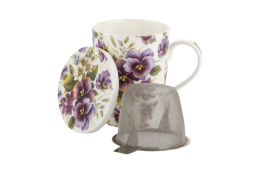 Kubek z zaparzaczem i przykrywką bratki porcelana do herbaty