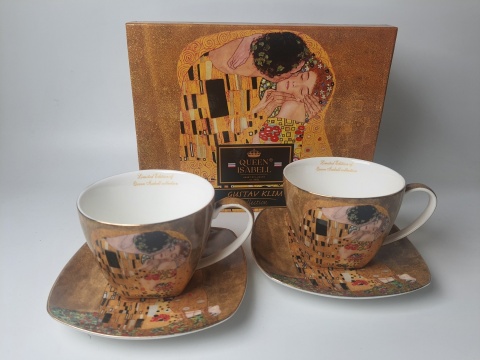2 filiżanki ze spodkami ozodobione obrazem Klimta