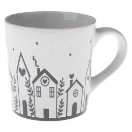 Kubek ceramiczny do herbaty kawy domki tłoczony na prezent