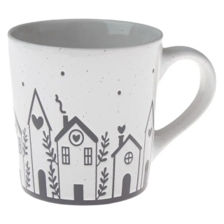 Kubek ceramiczny do herbaty kawy domki tłoczony na prezent