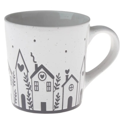 Kubek ceramiczny do herbaty kawy domki tłoczony na prezent