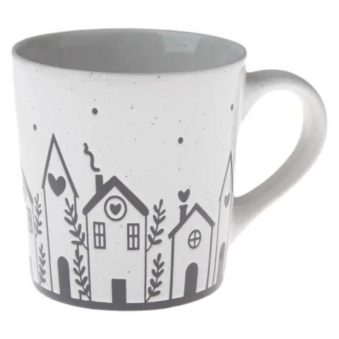 Kubek ceramiczny do herbaty kawy domki tłoczony na prezent