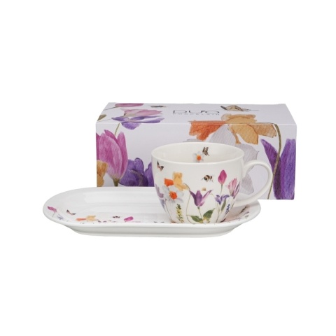 Filiżanka jumbo ze spodkiem zestaw śniadaniowy may kwiaty