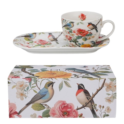 Filiżanka jumbo ze spodkiem zestaw śniadaniowy april kwiaty