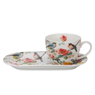 Filiżanka jumbo ze spodkiem zestaw śniadaniowy april kwiaty