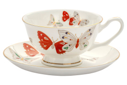 Filiżanka porcelana do herbaty talerzyk deserowy motyle