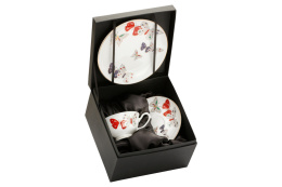 Filiżanka porcelana do herbaty talerzyk deserowy motyle