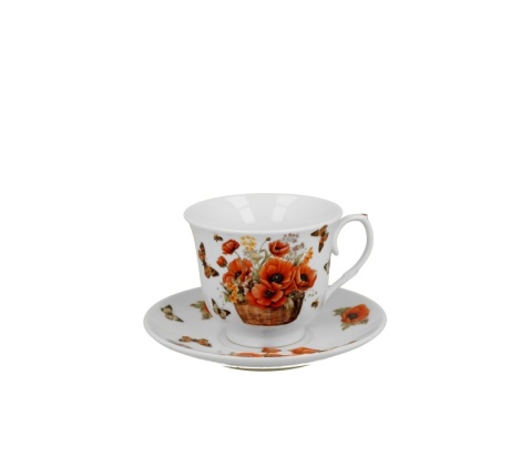 Filiżanka spodek kosze kwiatów na prezent maki porcelana