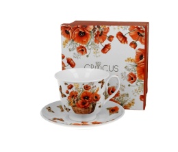 Filiżanka spodek kosze kwiatów na prezent maki porcelana