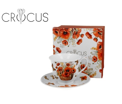 Filiżanka spodek kosze kwiatów na prezent maki porcelana