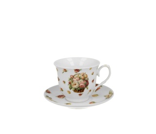 Filiżanka spodek kosze kwiatów na prezent piwonie porcelana