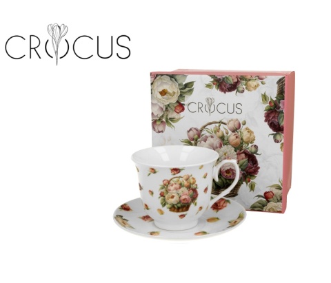 Filiżanka spodek kosze kwiatów na prezent piwonie porcelana