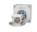 Filiżanka spodek kosze kwiatów prezent porcelana sowa etno