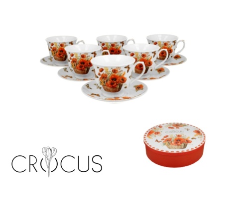 Filiżanki do herbaty ze spodkami 6 szt kosze kwiatów maki